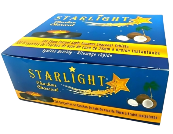 Starlight Coconut Shell Charcoal Tablets – 35mm Quick-Lighting Discs for Incense, Bakhoor & Hookah