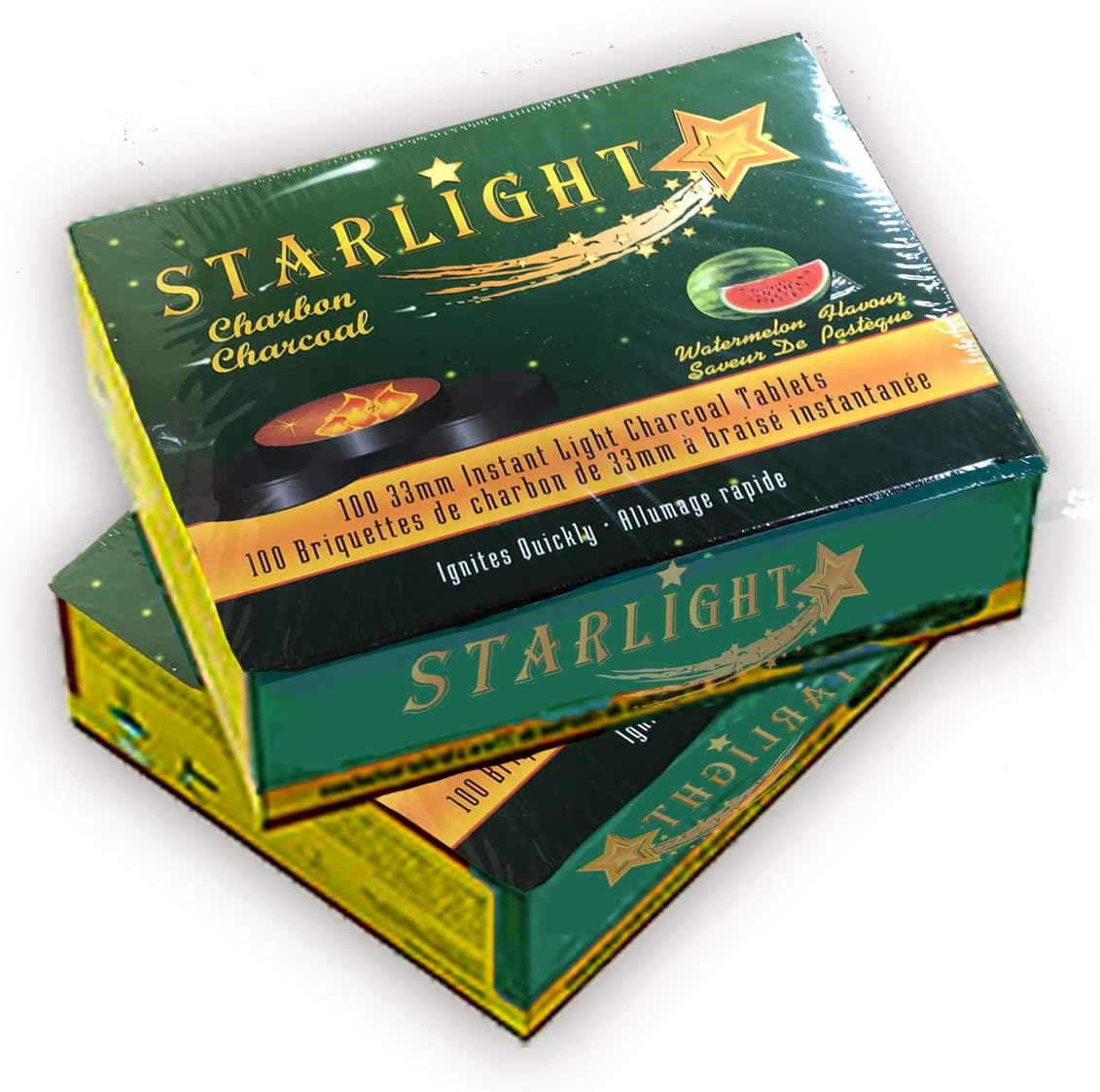 Starlight Charcoal 33MM Instant Light Charcoal Tablets (Watermelon) Box of 100 Quick-Lighting Discs for Incense, Bakhoor & Hookah